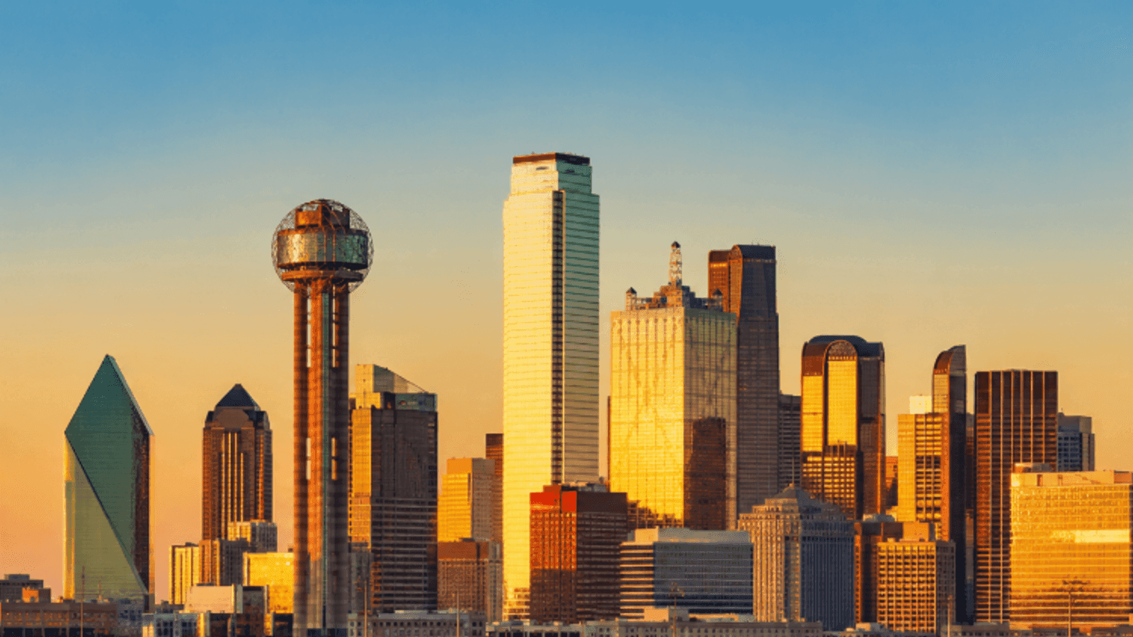 Downtown Dallas, Texas skyline at golden hour