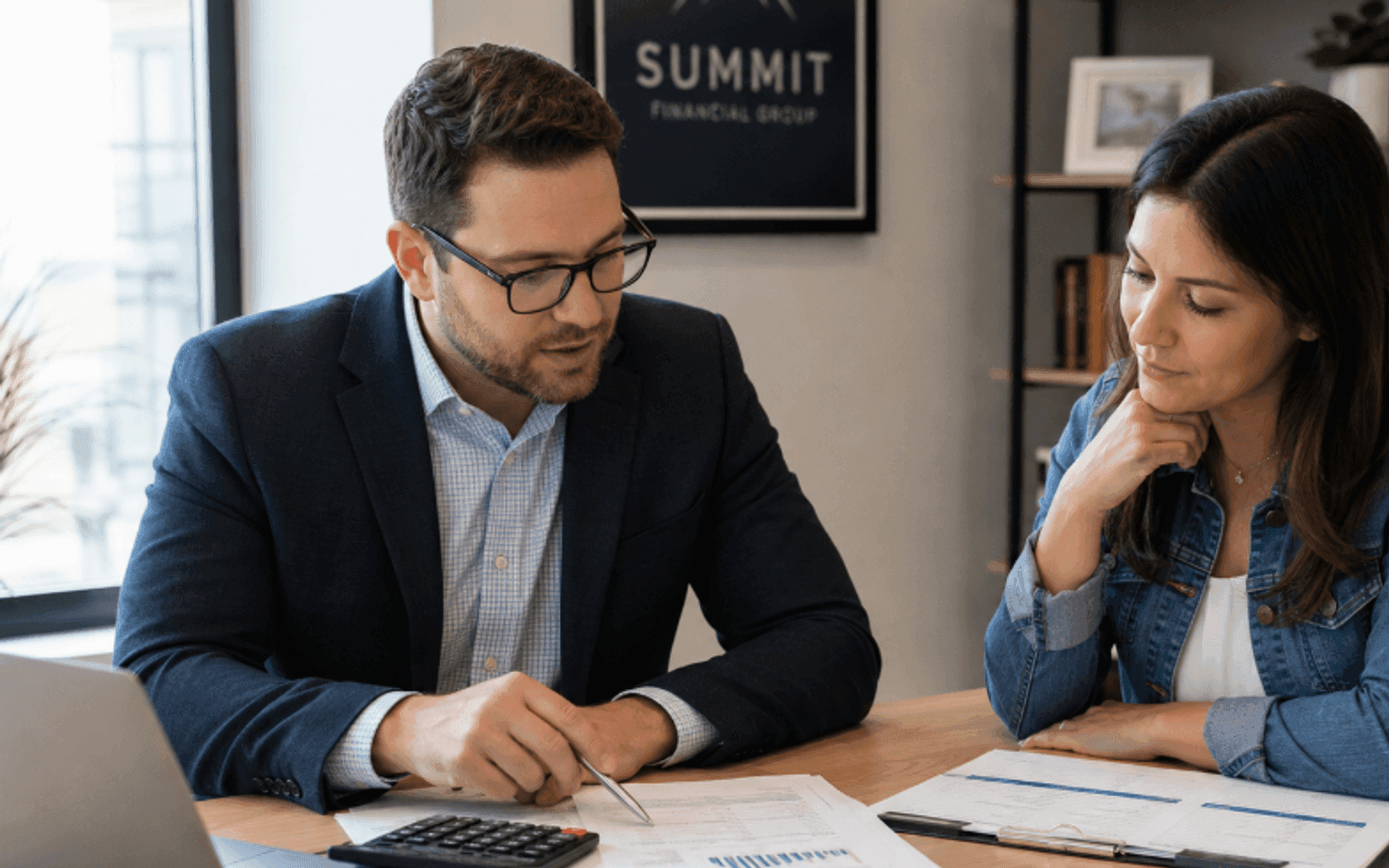 Accountant reviewing financial documents with a small business owner client