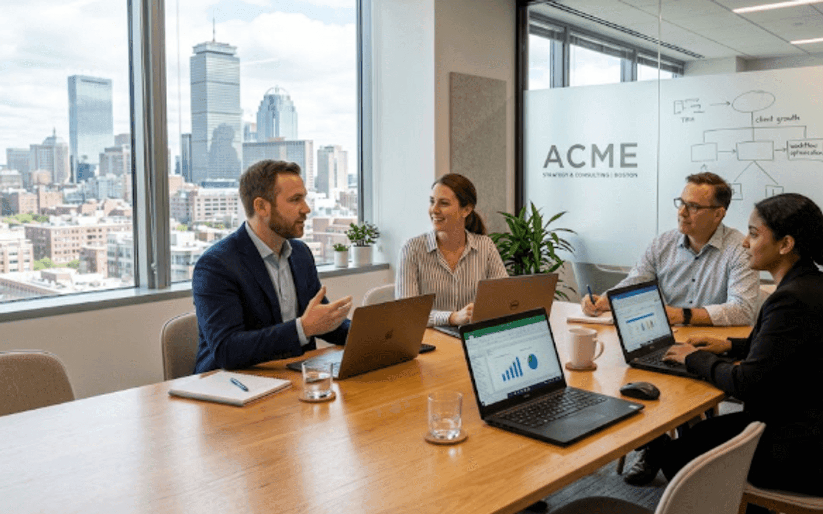 Small team meeting in a modern US professional services office